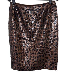 Carlisle Sequined Leopard Print Midi Skirt With Side Zipper Closure Size US 10